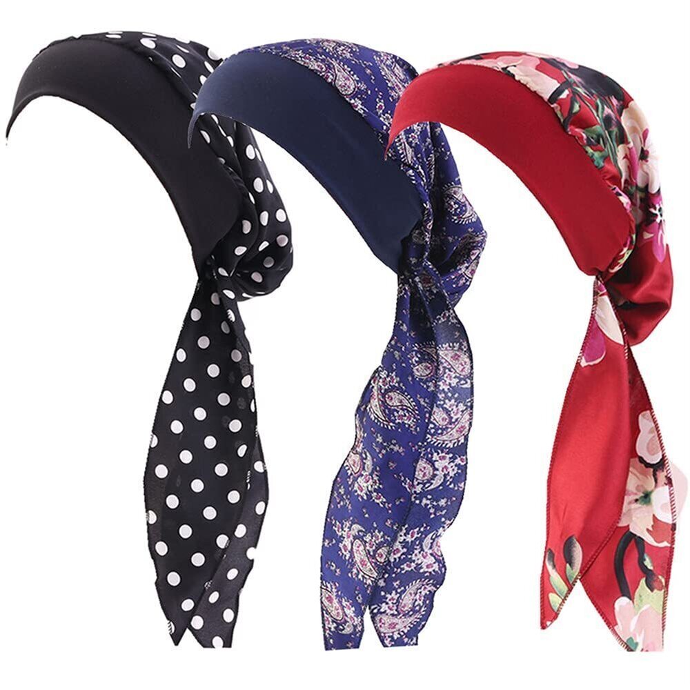 7430 Vintage Silky Turbans Bonnet Elastic Wide Band Multifunction Printing